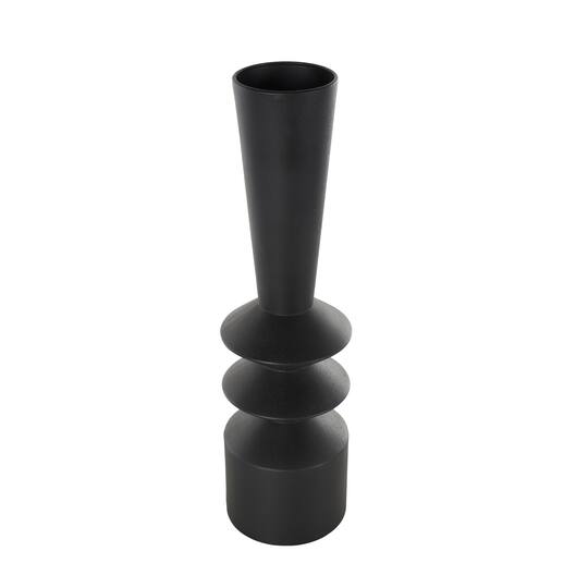 22" Black Metal Art Deco Style Fluted Vase